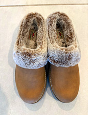 SKECHERS BOBS Women s Slip-On Clog Slippers Memory Foam Faux Fur Brown Gray 8.5