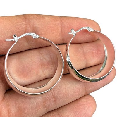 Sterling Silver Hoop Earrings 30mm Wide 925 Chunky Hinged Hoops