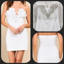 LULUS Gorgeous Wonder White 3D Floral Applique Strapless Mini Dress Size MEDIUM