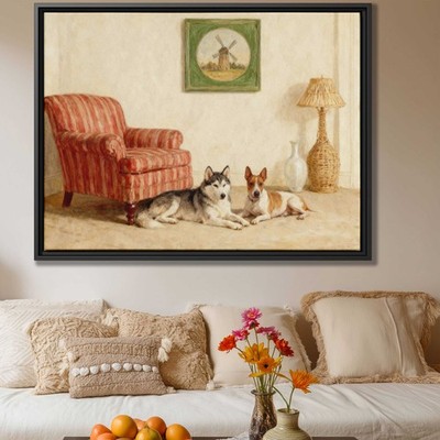 Oil Painting Dog Siberian Husky Canvas Print Living Room Decor Framed Artwork