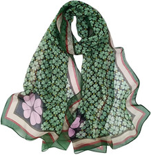 Herebuy - Unique Women'S Floral Scarves: Chiffon Flowers  Birds Printed Scarf