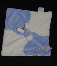 Doudou plat âne paco NOUKIE'S 2002 ecru crème bleu épi de blé carré NOUKIES TTBE