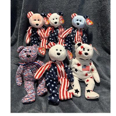 Ty Beanie Babies Spangle, Glory, USA Patriotic Bear Lot of 6. 1998 2000