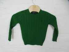 Polo Ralph Lauren Sweater Boys Medium 10-12 Green Cable Knit Crew Neck Pony Logo