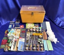 Vintage Wilson Wil-Hold Harvest Gold Sewing Box 2 Trays Filled w/ Sewing Notions