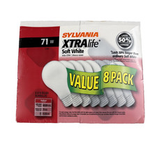 One Pack of  8 Sylvania 71w Xtra Life  Soft White A19 Light Bulbs