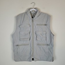 Vintage Banana Republic Vest XL Beige Khaki Utility Travel Safari Hooded Pockets