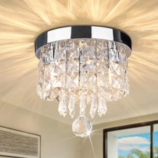 Modern Chandelier Mini Crystal Chandelier Light Fixture 3-Lights 60W Round Fl...