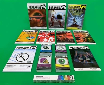 Paranoia RPG Bundle: Core Box (RCE), Boxed Adventures, Card Packs, Dice & More - Image 1 of 4