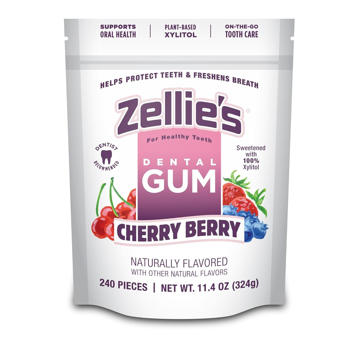 Zellie'S | 100% Xylitol Cherry Berry Chewing Gum | No Aspartame, Gluten Free, Ve