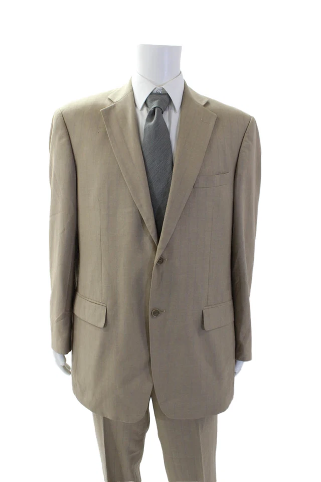 Traje Vitarelli Para Hombre Rayas Dos Botones Solapa Ancha Beige Azul Talla 44 Largo/38 Foto 2 de 4
