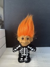 Vintage Russ Troll Doll In Halloween Skeleton Outfit Orange Hair