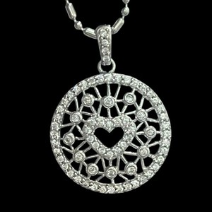 Authentic Sterling Heart Pendant Necklace CZ Stones 925 Silver 18k Gold Plated 16” Chain
