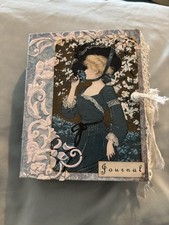 Handmade Writing Junk Journal Elegant Lady Blue White Roses Mini 5x4.5x2 Inches