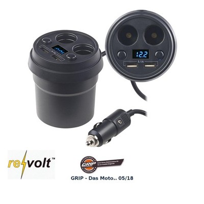 revolt 4-fach-Kfz-Verteiler mit je 2x 12-/24-V- & USB-Port (3,1 A), 80 Watt