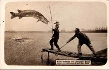 1910 RPPC Gee Wonder The Line Didn’t Bust Giant Fish Photo Art Shop