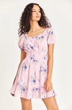 LoveShackFancy Lai Floral Mini Dress Pink Puff Sleeve Smocked XS