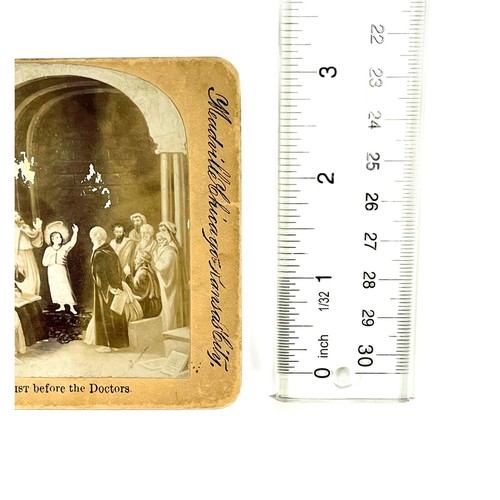 Tarjeta Keystone Stereoview 1896 Cristo antes de los Doctores #713 bíblica Singlev - Imagen 3 de 4