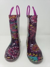 Western Chief Light-Up Kids' Waterproof Rain Boot, Abstract Blooms/Purple NIB