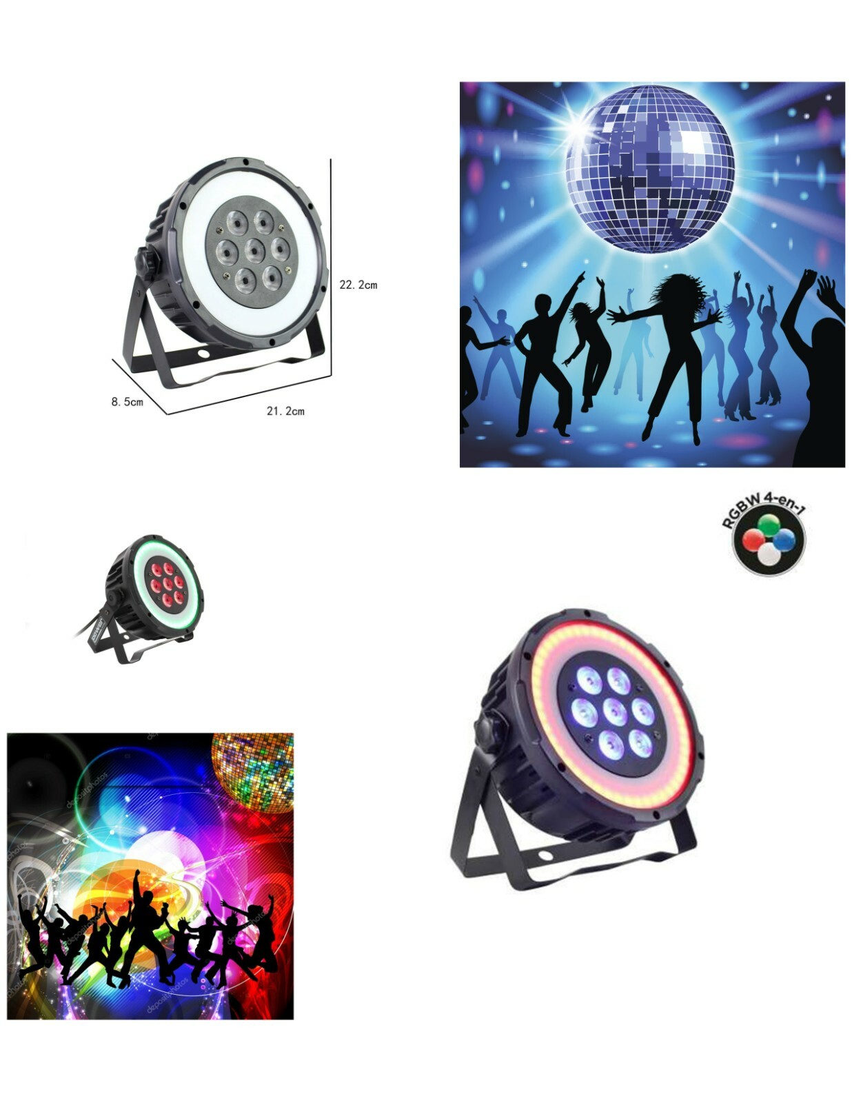 PAR LED Slim 7x10W à mélange de couleurs RGBW et anneau de tracking dynamique