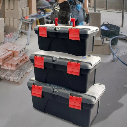3PC Plastic Chest Tool Box Set DIY Compartment Storage Toolbox Bag Handle & Tray - Picture 2 of 6