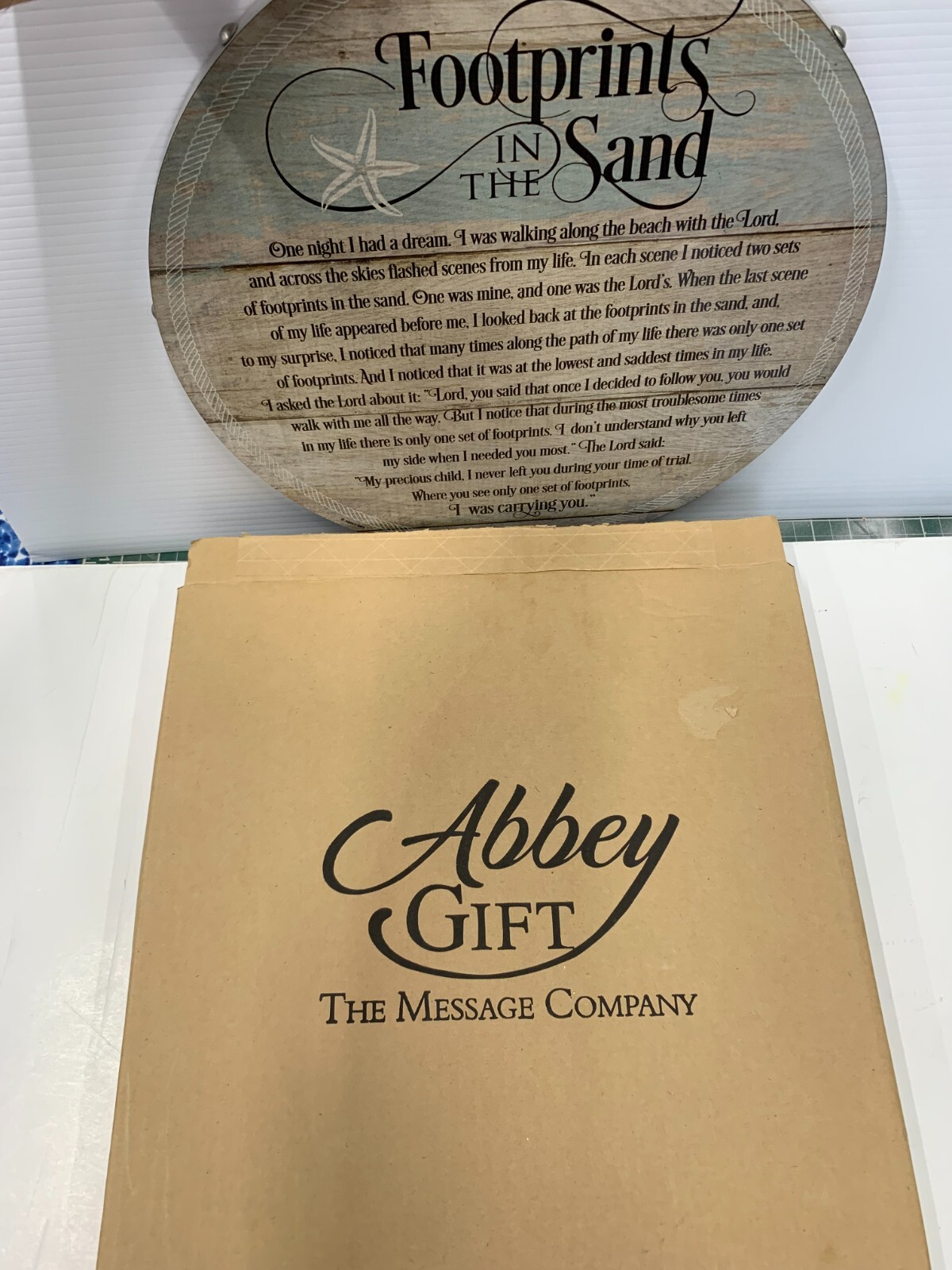 Abbey Gift BARREL PLAQUE-FOOTPRINTS IN THE SAND
