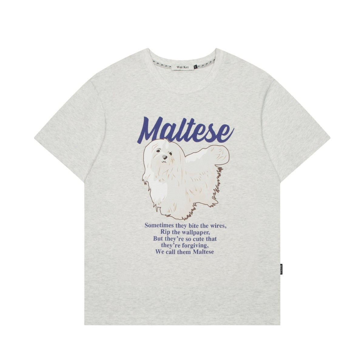 ★WAIKEI★ Dog is love Maltese toy short sleeve t-shirt whit Korea Waikei Maltese Running Dog Letter-Printed Short Sleeve