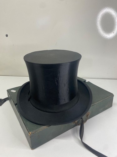 Ancien chapeau claque en bonne état delion Henck Saverne taille 57/58 coffret - Foto 13 di 24