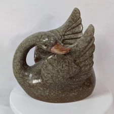 Vintage Swan 3D Textured Stone Look Ceramic Votive Candle Holder Mini Planter