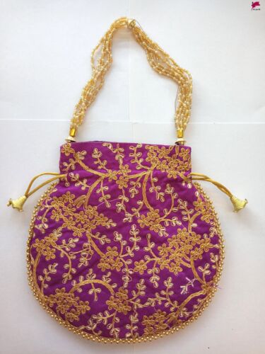 Handmade Purple Potli bags for women handbags traditional Indian Wristlet  - Picture 1 of 2