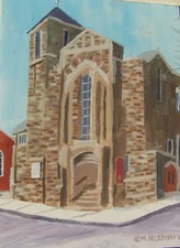 Vecchia chiesa in pietra, acrilici di Maria Gelsomino 16"x12", incorniciata