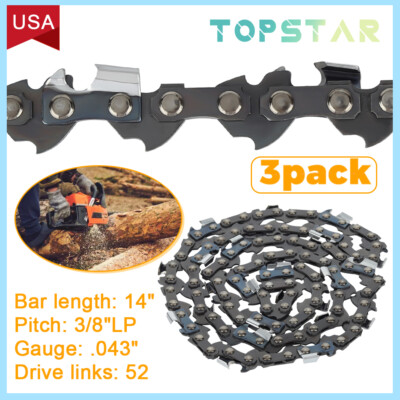 3PACK 14'' Chainsaw Chain for EGO CS1400 CS1401 3/8'' .043 52DL 90PX052G R52