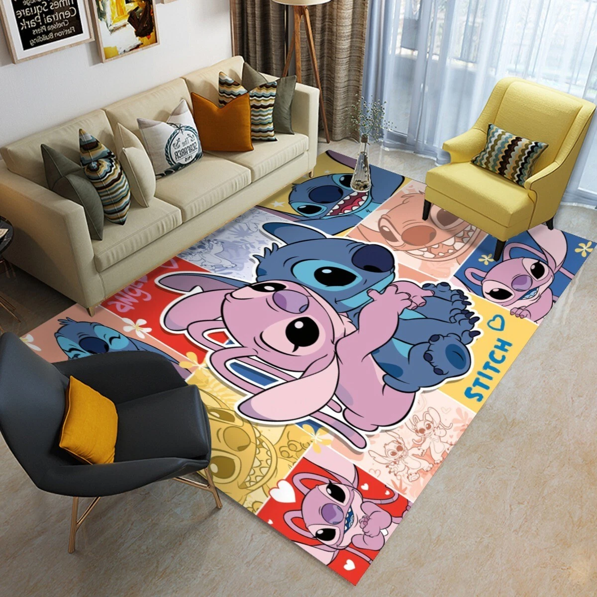 Angel Hug Lilo Stitch Print Foldable Rectangular Floor Mat Rug