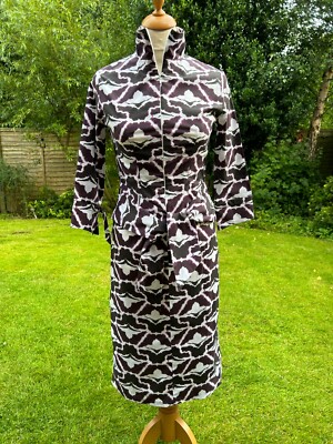Bombshell by Katya Wildman Dress Front Zip Geometric Purple White  Size UK 8