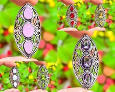 Rose Quartz,Amethyst Gemstone Handmade 925 Sterling Silver Ring Variation