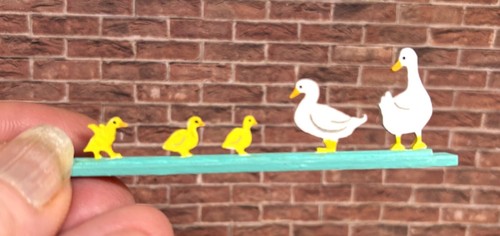 Original OOAK Mini Dollhouse Wood Duck Family Garden Decor Easter N Woolmer
