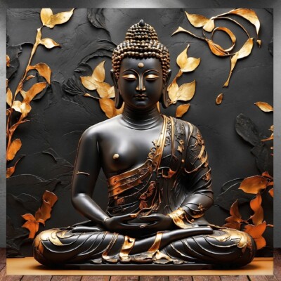 LEINWAND BILD ER XXL POP ART ABSTRAKT BUDDHA SCHWARZ GOLD MODERNE KUNST