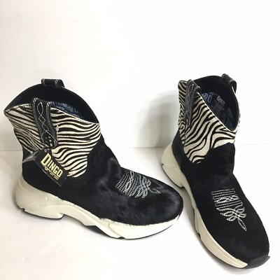 Dingo Dan Post Safari Calf Hair Sneaker Boots Black Zebra Size 7
