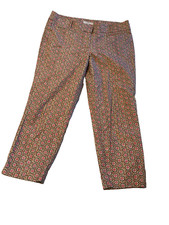 Ann Taylor Loft Marisa Capri Crop Pants Red Print Medallion Circle Geometric 12