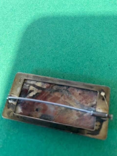 ANTIQUE GREY/RUST BROOCH/PIN RECTANGULAR SILVER T… - image 4