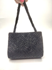 CACHE Small Beaded Evening Bag Women  s Purse Solid Black Snap Wedding Party Prom