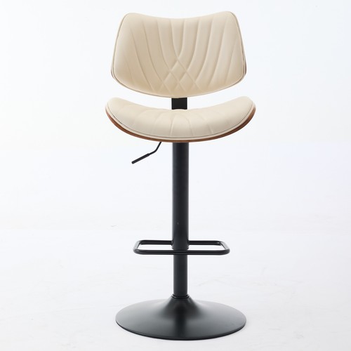 Barstools PU 25-33.4" Walnut Bentwood Dining Chairs Kitchen Counter Stools Beige - Picture 3 of 11
