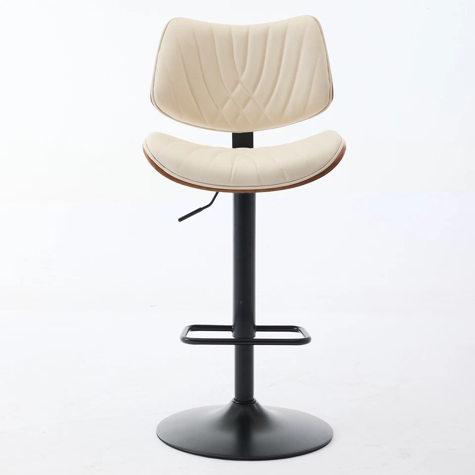 Barstools PU 25-33.4" Walnut Bentwood Dining Chairs Kitchen Counter Stools Beige - Image 3 of 4