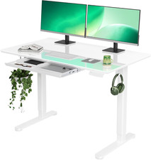 Adjustable Glass Standing Desk with Drawers - 48x24 Inch Home Office Desk