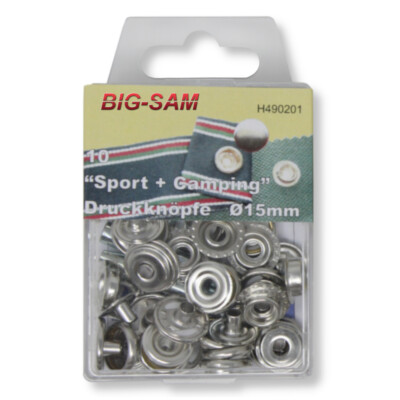 10 St. Druckknöpfe 15mm ''Sport & Camping'' - verschiedene Metallfarben & Werkzeug