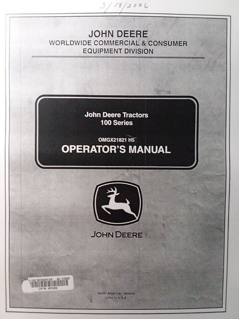 John Deere 102, 115, 125, 135, 145, 155C, 190C Lawn Tractor Operators ...
