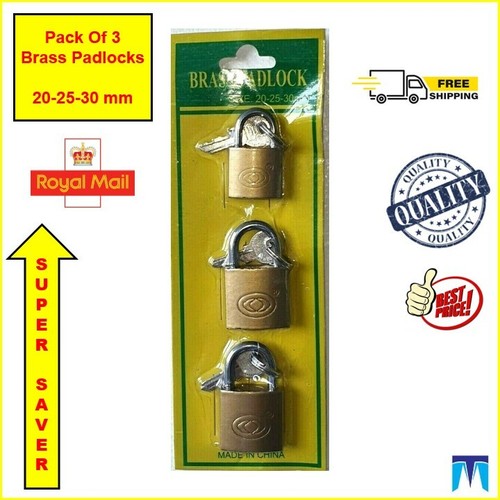 3 x Brass Small Padlock Luggage Travelling Suitcase Security Lock 20mm