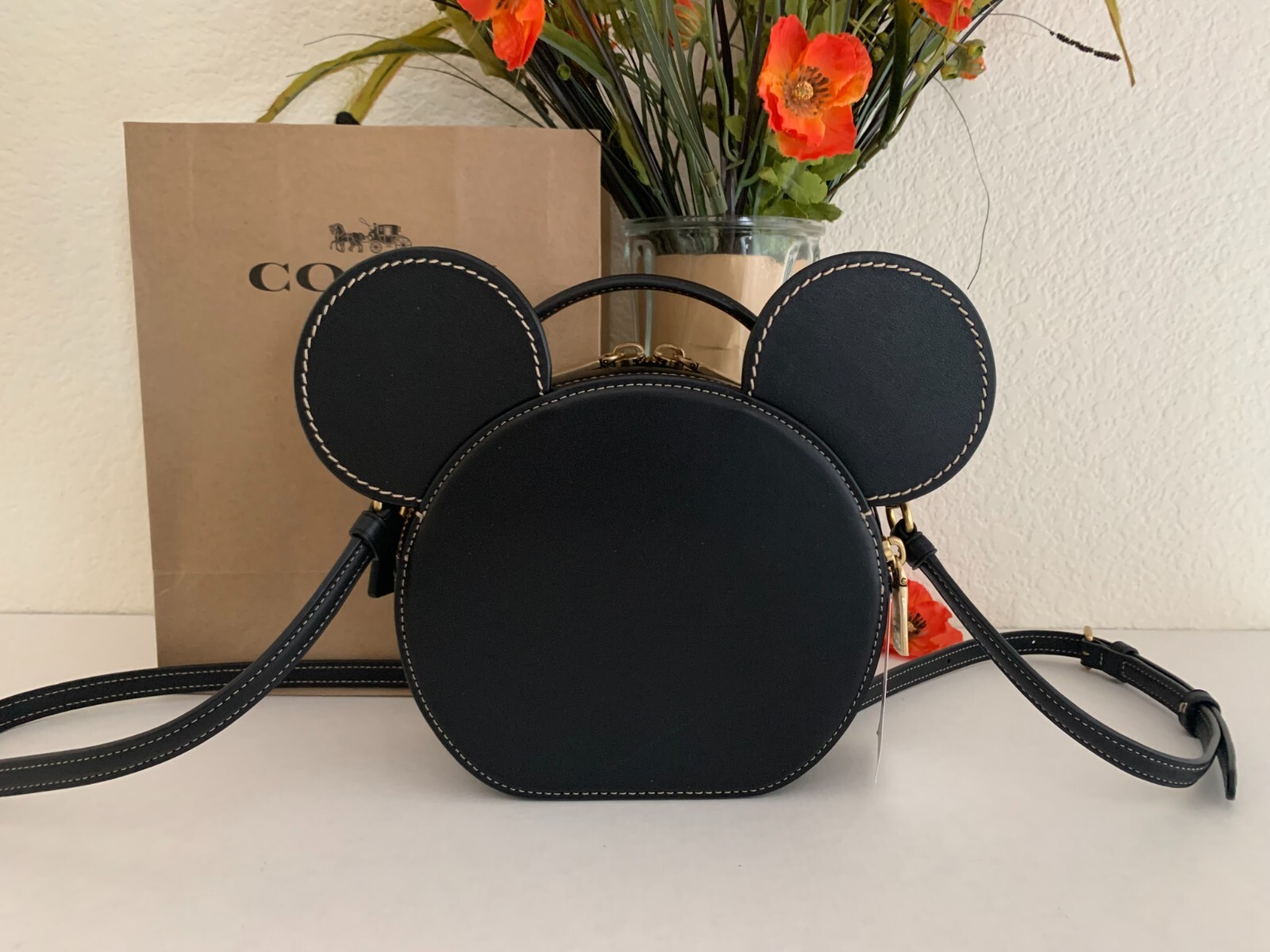 NWT Coach CM194 Disney X Coach Mickey Mouse Ear Bag Smooth Leather Black Multi 196395100842 eBay