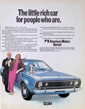 Vintage Print Ad 1970 American Motors Hornet Red Blue Rich Couple Hippy's