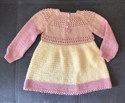 mädchen kleid gr. 92 handgestrickt Länge 50 cm Rosa/creme